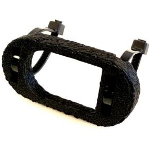 Schwarze Halterung zur Befestigung und zum Schutz eines BlueTags oder Trackers mithilfe von Kabelbindern.