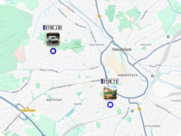 Live-Karte mit Fahrzeug- und Maschinenpositionen – GPS-Tracking und Fuhrparkübersicht