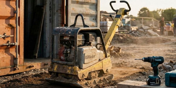 Rüttelplatte auf der Baustelle mit GPS-Ortung