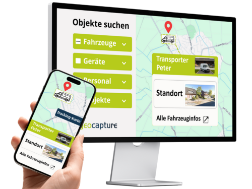 Fahrzeugortung in Echtzeit mit Kartenansicht auf Smartphone und Desktop in der geocapture Software
