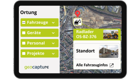 geoCapture Software zur Ortung von Fahrzeugen, Geräten und Personal auf einer digitalen Karte