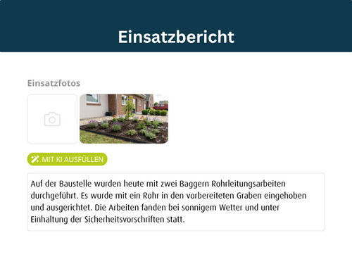 Mockup zeigt Einsatzbercht eines Galabauers