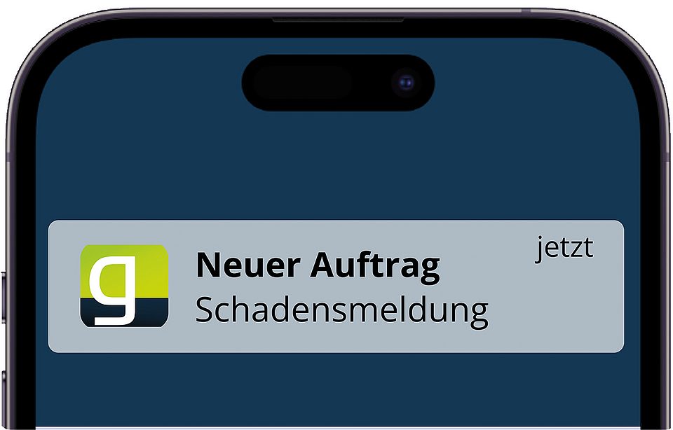 Pop-Up-Benachrichtigung über eine Schadensmeldung auf dem Handy
