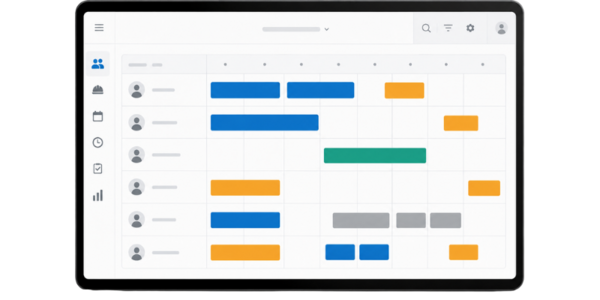 Digitales Dashboard zur Abwesenheitsverwaltung mit Teamverfügbarkeit, Fehlzeiten und Planung in einer übersichtlichen Kalenderansicht.