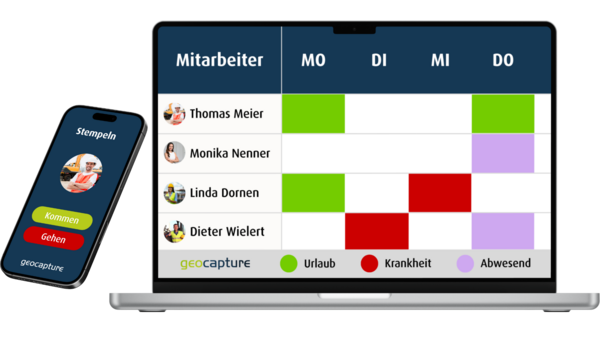 geoCapture Zeiterfassung auf Handy und Laptop