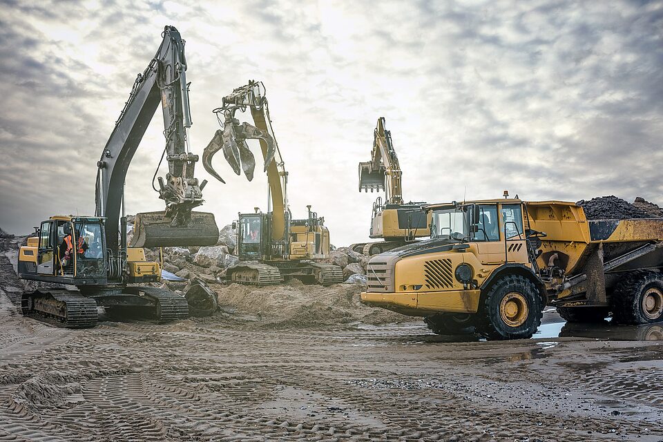 Construction machines on a construction site