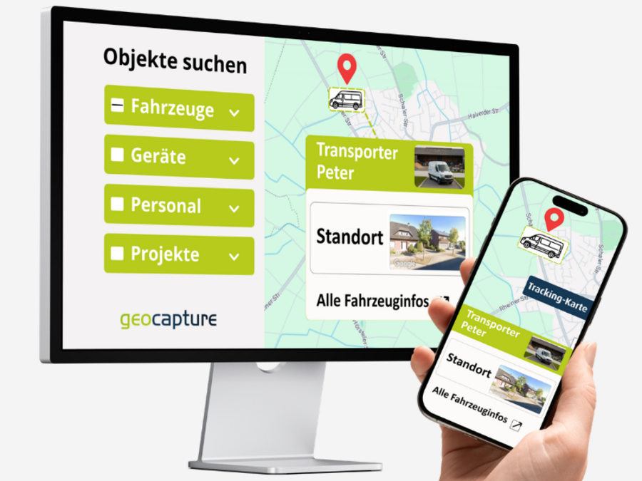 Mockup der geoCapture Ortung, um Objekte auf einer digitalen Karte zu suchen