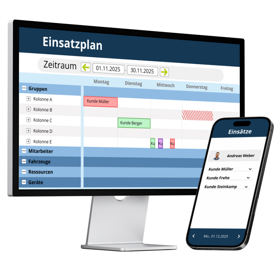 Digitale Einsatzplanung auf dem Computer und Handy